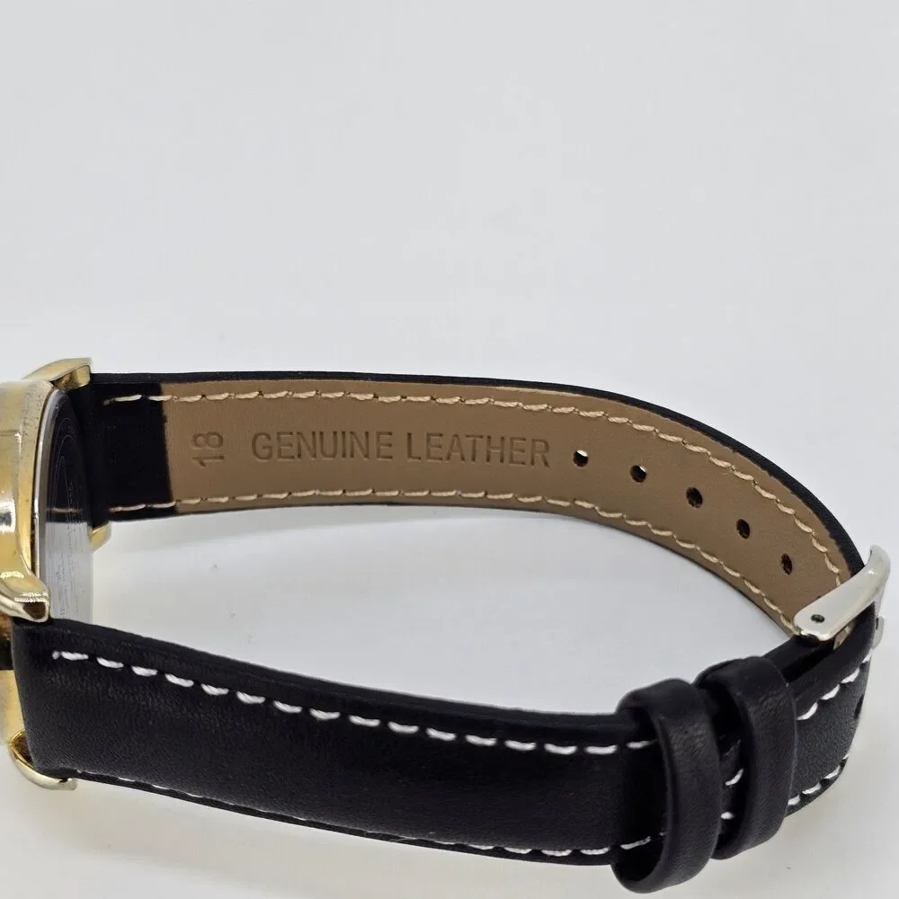 Timex‎ Men's Watch 35MM Gold Dial New Black White Leather Bands New Battery